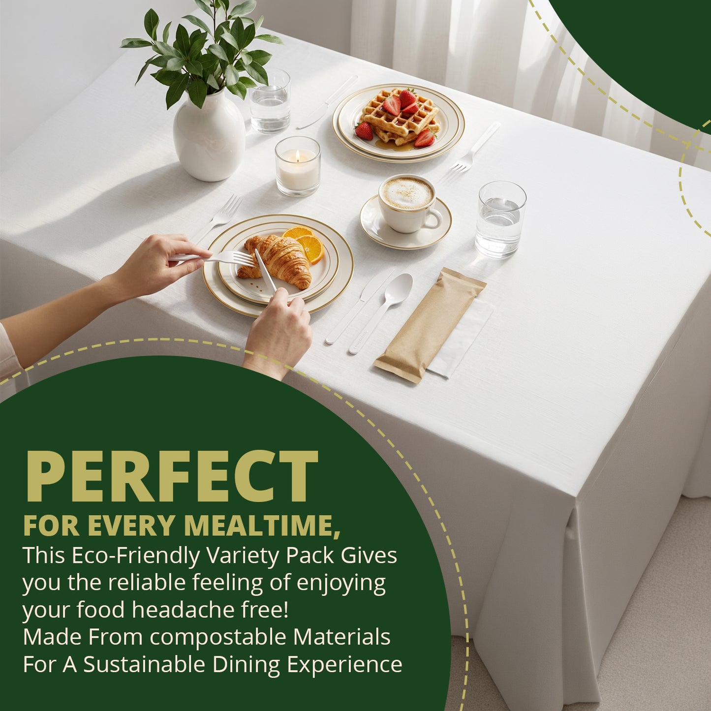 150-Piece Biodegradable Cutlery Set – 50 Forks, 50 Spoons, 50 Knives Compostable PLA Eco-Friendly Utensils