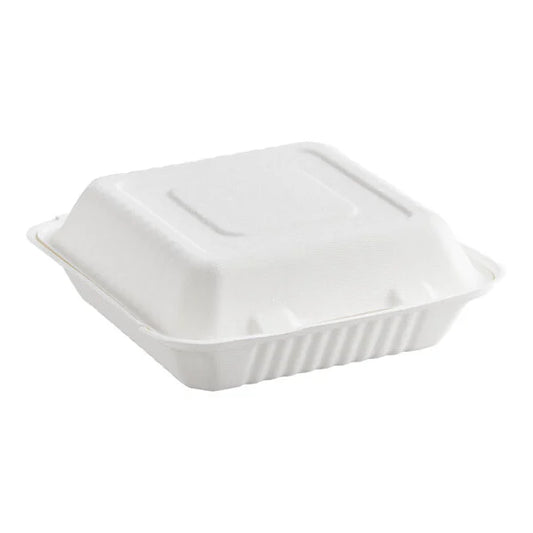 Biodegradable Compostable 8x8 Clamshell Containers – No Compartments – 50-Pack