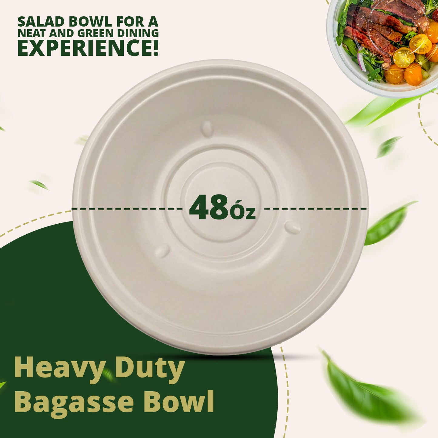 50-Pack Biodegradable Compostable Salad Bowls with Lids – Bagasse Bowls and PET Lids