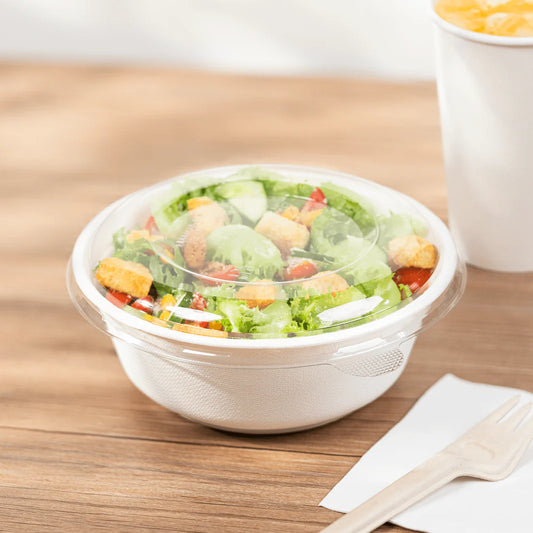 50-Pack Biodegradable Compostable 32 oz Salad Bowls with Lids – Bagasse Bowls and PET Lids