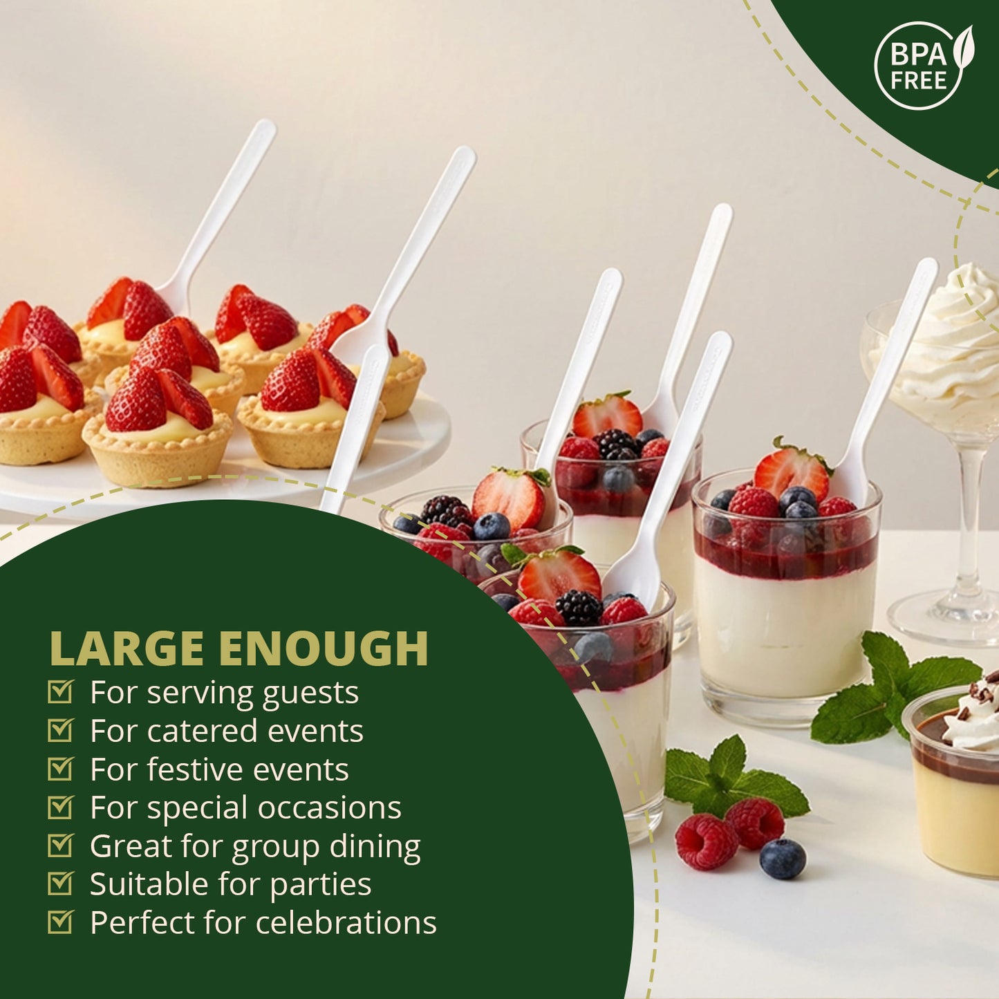 Compostable Spoons 100 Count, No Plastic Biodegradable PLA Spoons Disposable Eco Friendly Heavy Duty Cutlery Suitable for Party Picnic Office Everyday Use