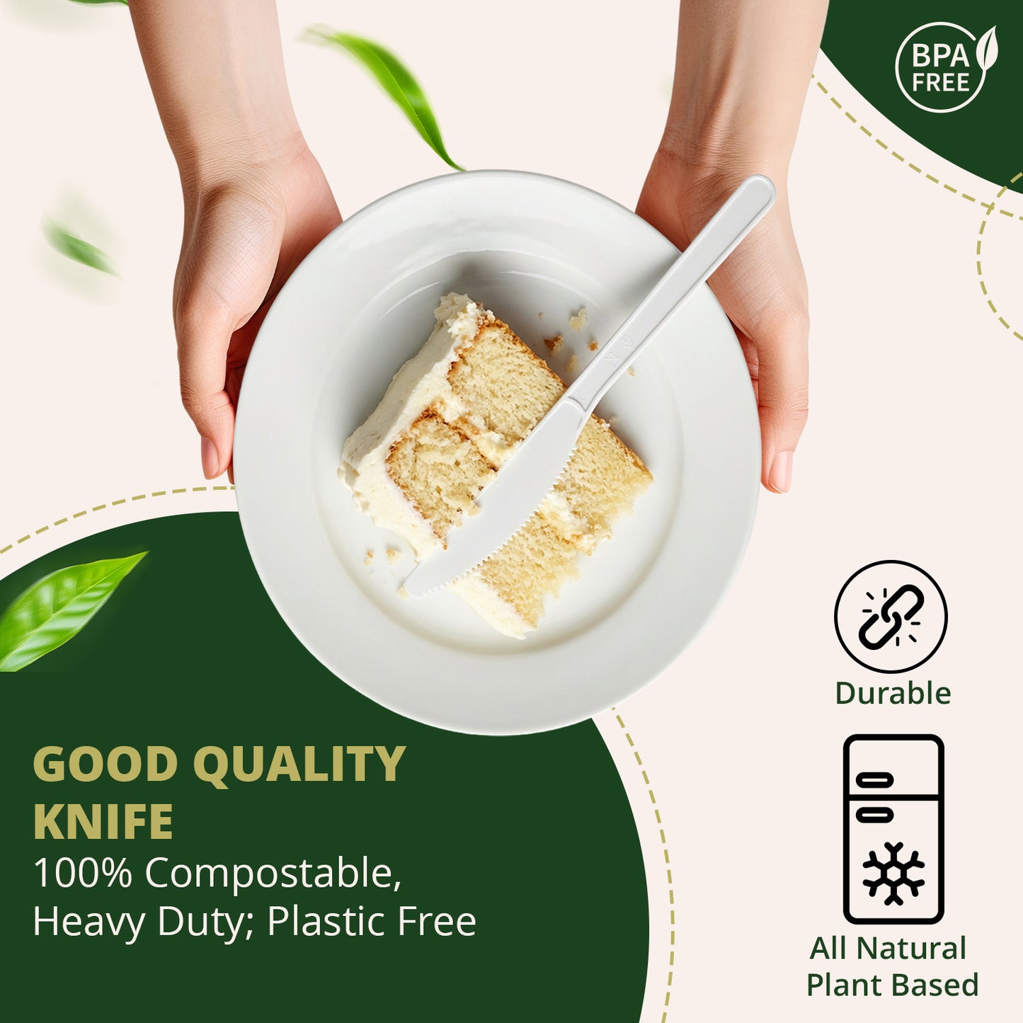 Compostable Knifes 100 Count, No Plastic Biodegradable PLA Knifes Disposable Eco Friendly Heavy Duty Cutlery Suitable for Party Picnic Office Everyday Use (Copy)