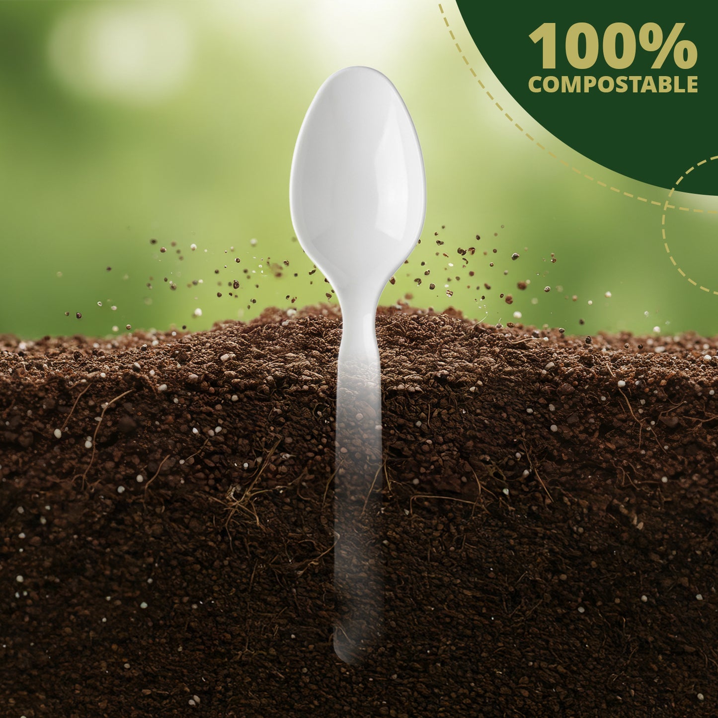 Compostable Spoons 100 Count, No Plastic Biodegradable PLA Spoons Disposable Eco Friendly Heavy Duty Cutlery Suitable for Party Picnic Office Everyday Use
