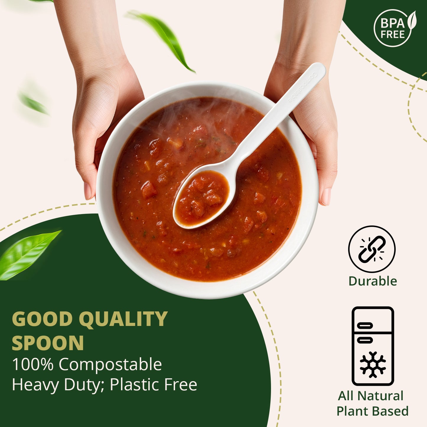 Compostable Spoons 100 Count, No Plastic Biodegradable PLA Spoons Disposable Eco Friendly Heavy Duty Cutlery Suitable for Party Picnic Office Everyday Use