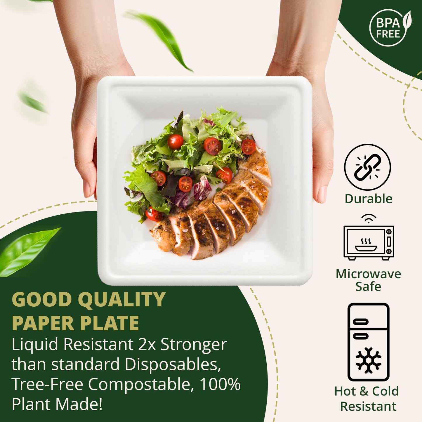 Square Paper Plates, [50-Pack] Compostable Disposable Plates, Eco-friendly Heavy Duty Biodegradable Sugarcane Plates-6 Inch