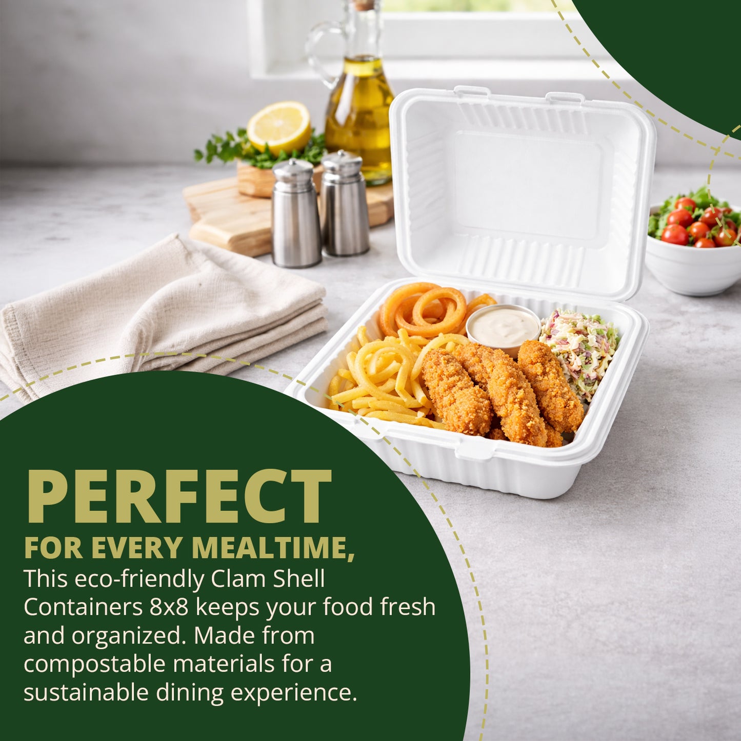 Compostable Clamshell Food Containers 50-Pack, Biodegradable Sugarcane To Go Boxes, Heavy Duty Paper Container - Microwave & Freezer Safe, Stackable