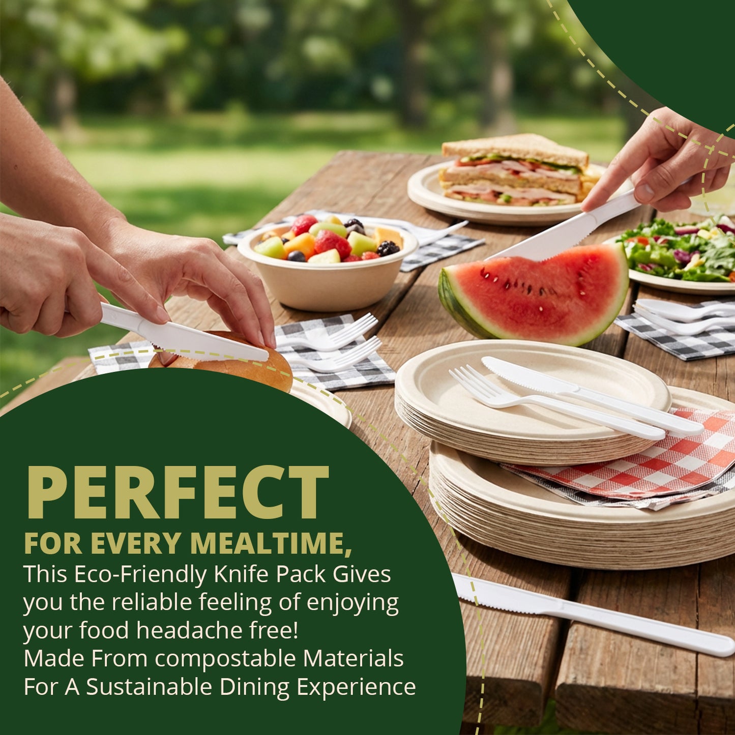Compostable Knifes 100 Count, No Plastic Biodegradable PLA Knifes Disposable Eco Friendly Heavy Duty Cutlery Suitable for Party Picnic Office Everyday Use (Copy)