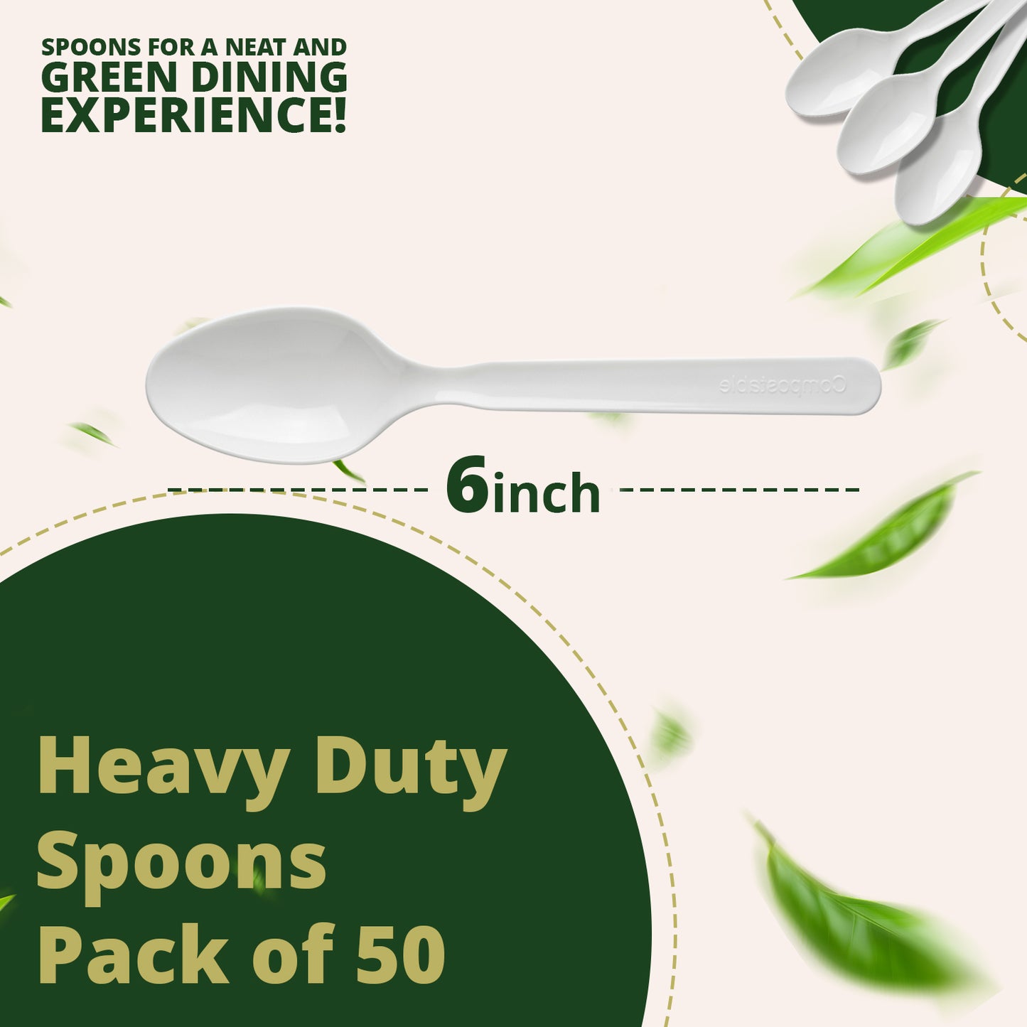 Compostable Spoons 100 Count, No Plastic Biodegradable PLA Spoons Disposable Eco Friendly Heavy Duty Cutlery Suitable for Party Picnic Office Everyday Use