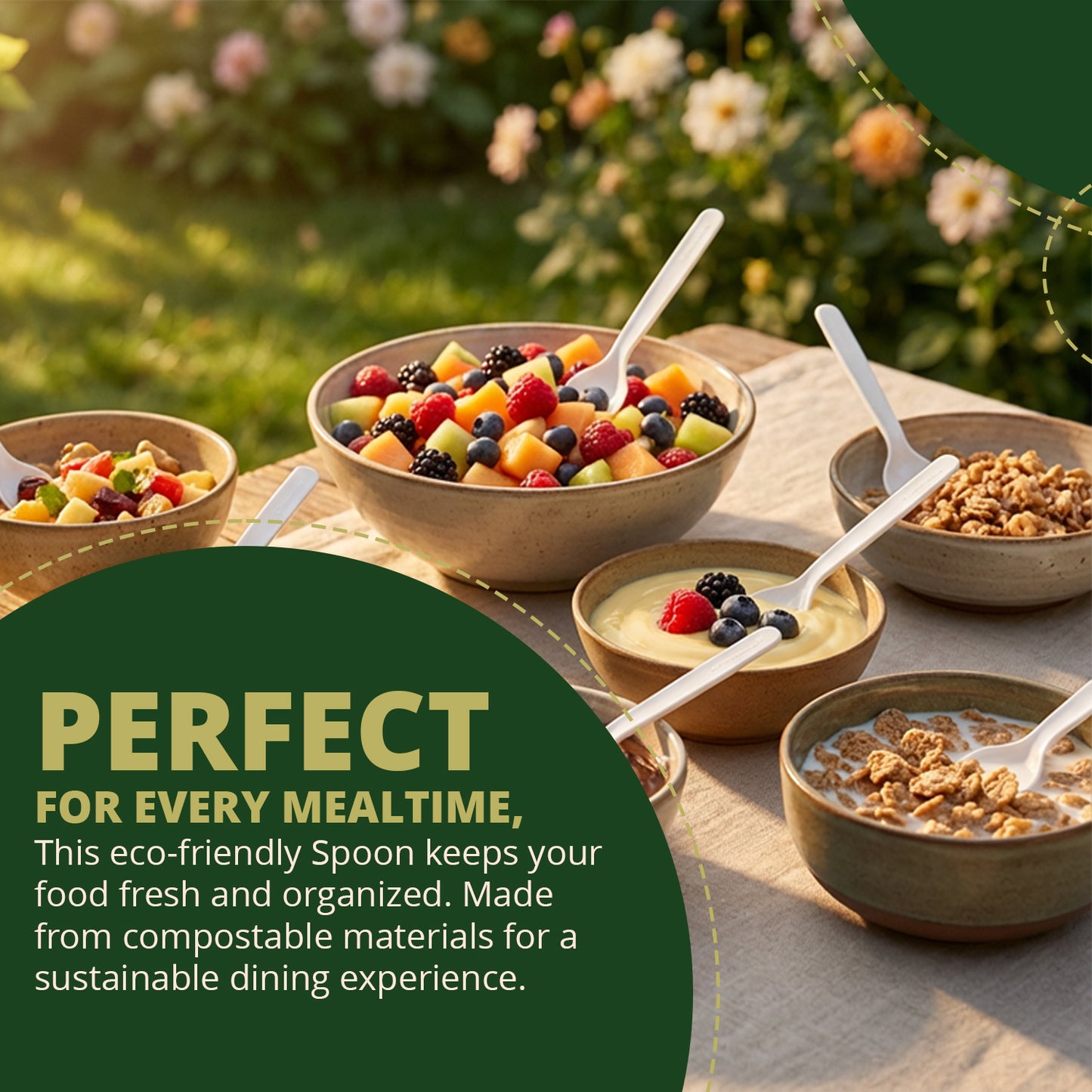 Compostable Spoons 100 Count, No Plastic Biodegradable PLA Spoons Disposable Eco Friendly Heavy Duty Cutlery Suitable for Party Picnic Office Everyday Use