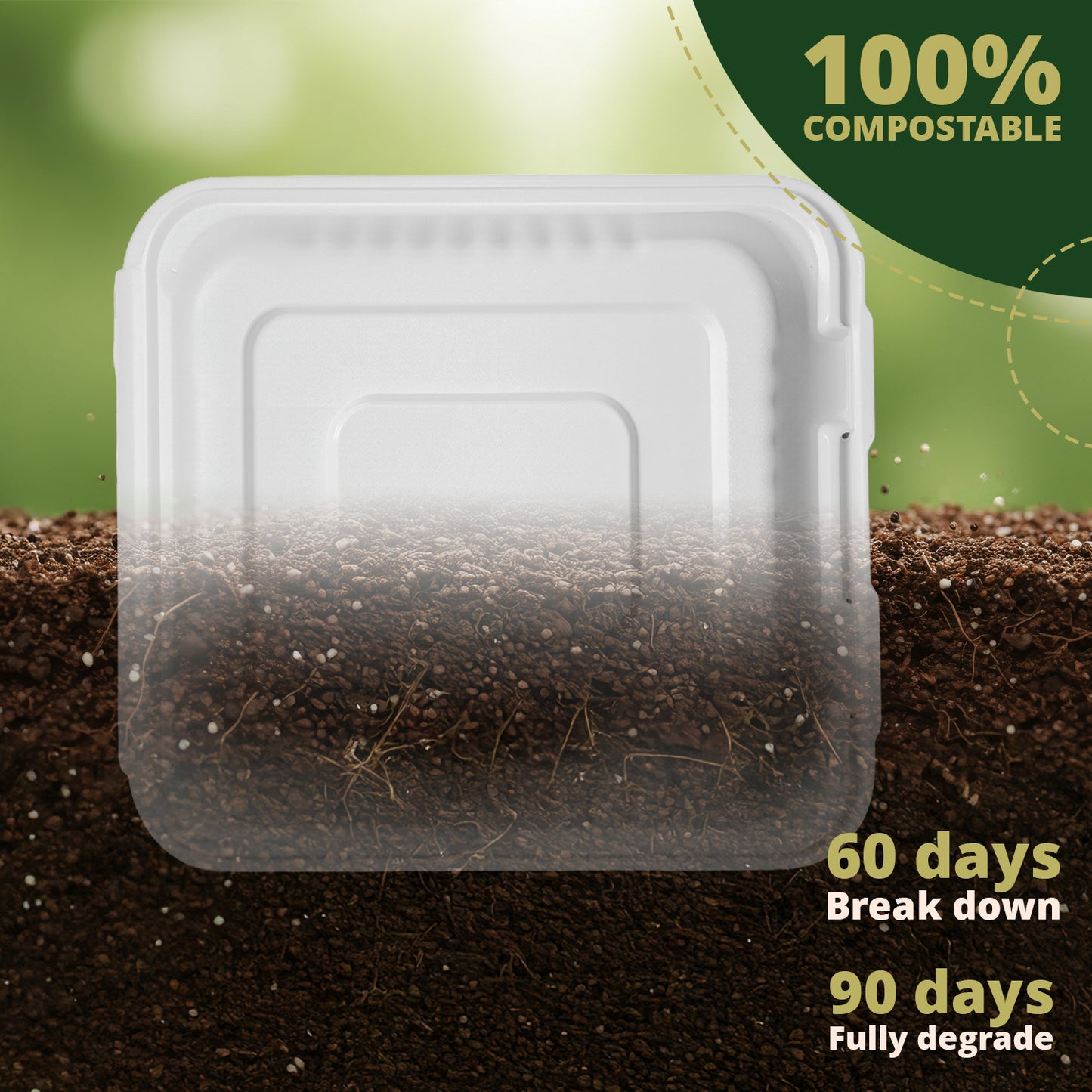 Compostable Clamshell Food Containers 50-Pack, Biodegradable Sugarcane To Go Boxes, Heavy Duty Paper Container - Microwave & Freezer Safe, Stackable
