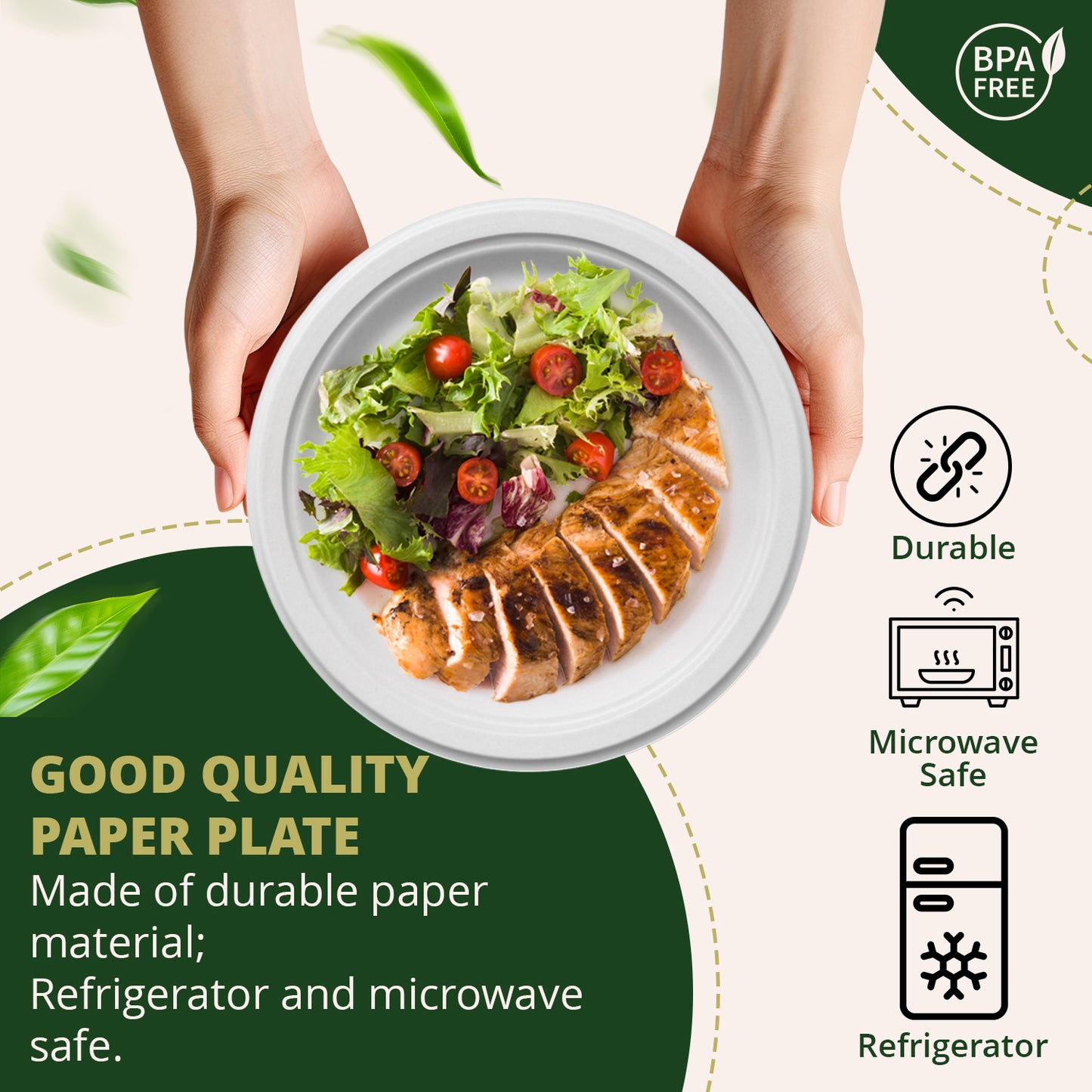 Compostable Round Plates Heavy-Duty [50-Pack] Eco-Friendly White Bagasse Disposable Dinner Plates From Natural Sugarcane