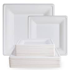 White Square Disposable Plates [75-Pack] – Includes 25 6-Inch, 25 8-Inch, and 25 10-Inch Plates – Multipack Family Set