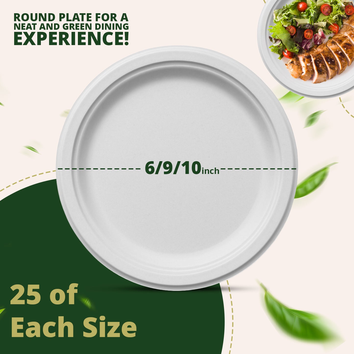 White Round Disposable Plates [75-Pack] – Includes 25 6-Inch, 25 9-Inch, and 25 10-Inch Plates – Multipack Family Set