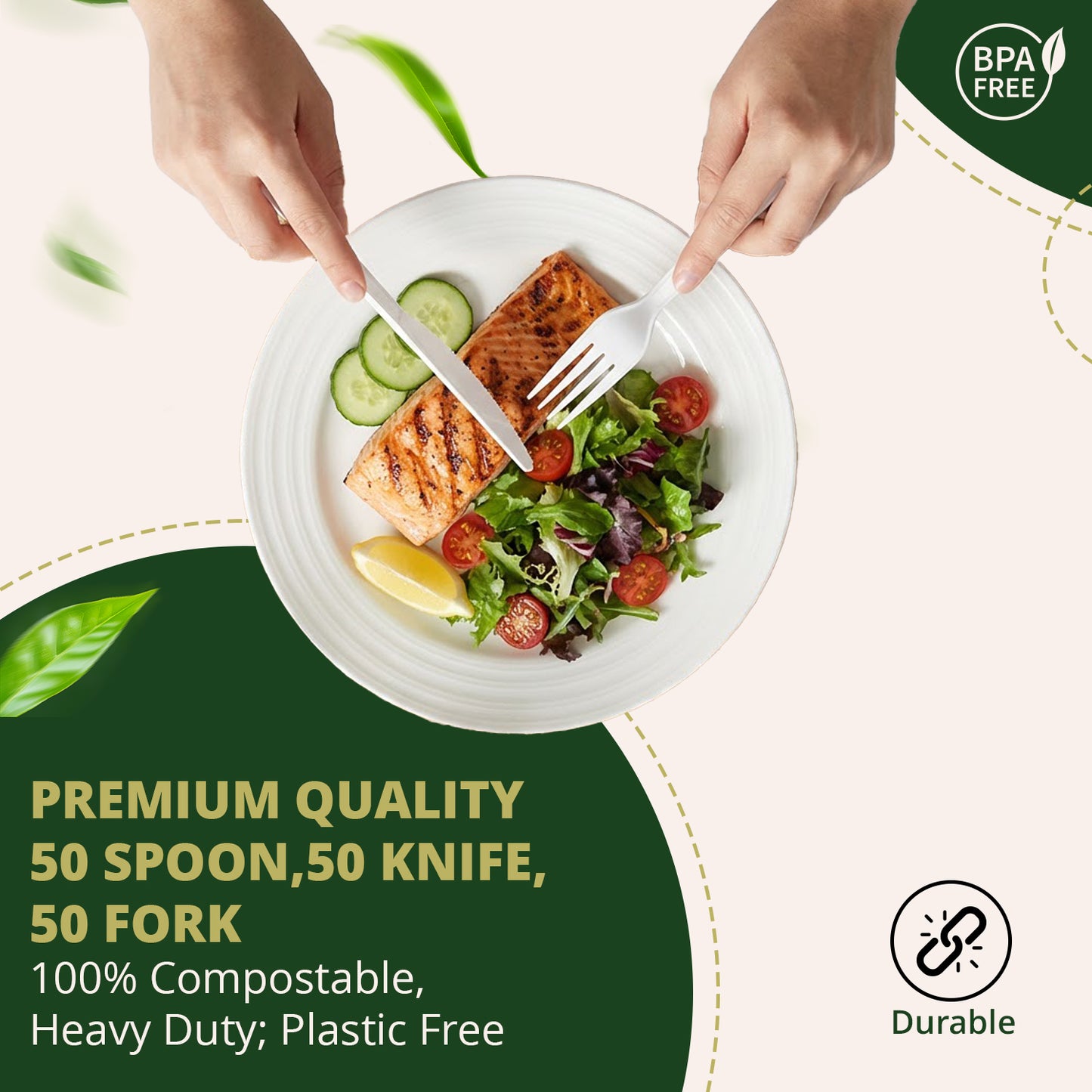 150-Piece Biodegradable Cutlery Set – 50 Forks, 50 Spoons, 50 Knives Compostable PLA Eco-Friendly Utensils