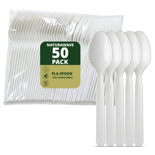 Compostable Spoons 100 Count, No Plastic Biodegradable PLA Spoons Disposable Eco Friendly Heavy Duty Cutlery Suitable for Party Picnic Office Everyday Use