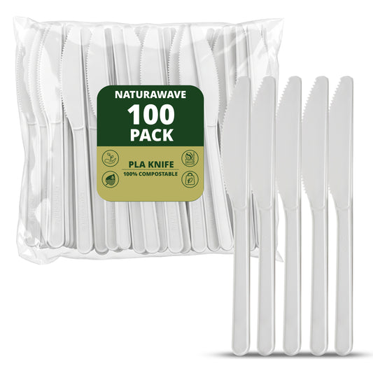 Compostable Knifes 100 Count, No Plastic Biodegradable PLA Knifes Disposable Eco Friendly Heavy Duty Cutlery Suitable for Party Picnic Office Everyday Use (Copy)