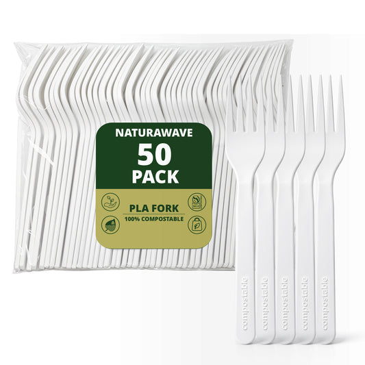 Compostable Forks 100 Count, No Plastic Biodegradable PLA Forks Disposable Eco Friendly Heavy Duty Cutlery Suitable for Party Picnic Office Everyday Use