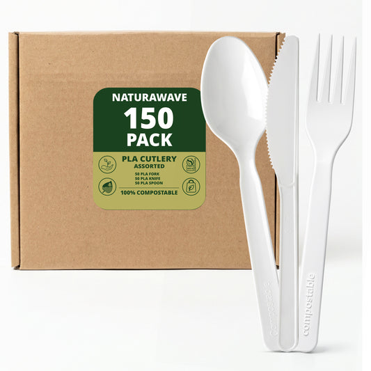 150-Piece Biodegradable Cutlery Set – 50 Forks, 50 Spoons, 50 Knives Compostable PLA Eco-Friendly Utensils