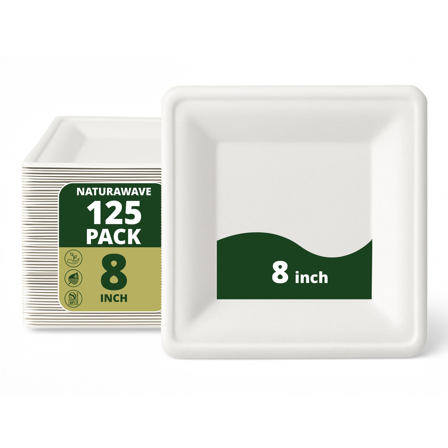 Square Paper Plates, [125-Pack] Compostable Disposable Plates, Eco-friendly Heavy Duty Biodegradable Sugarcane Plates