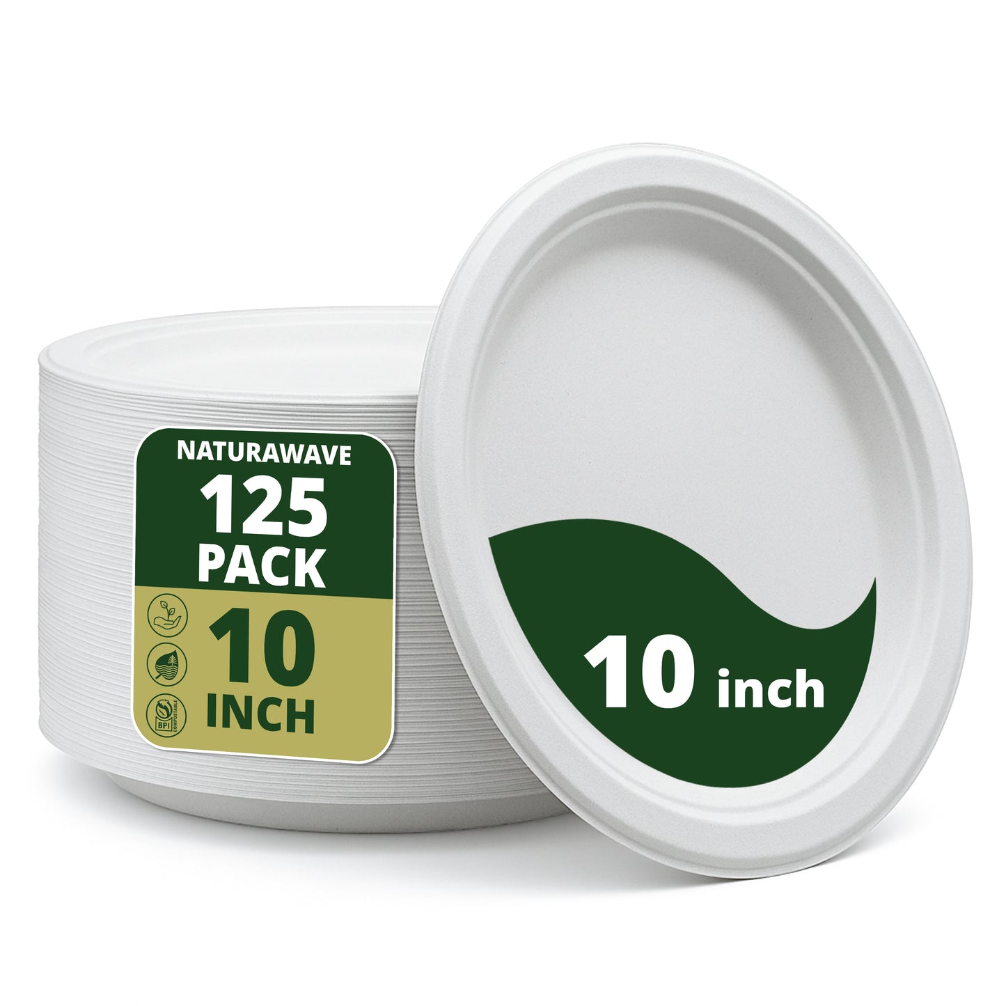 Compostable Paper Plates Heavy-Duty [125-Pack] Eco-Friendly White Bagasse Disposable Dinner Plates From Natural Sugarcane