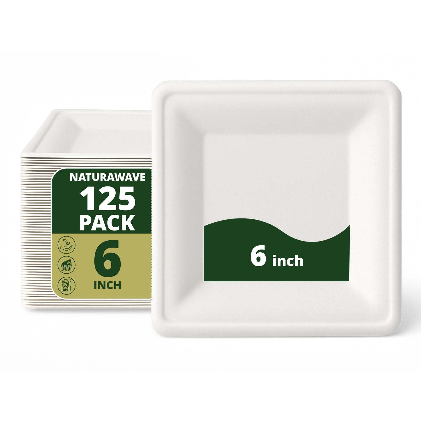 Square Paper Plates, [125-Pack] Compostable Disposable Plates, Eco-friendly Heavy Duty Biodegradable Sugarcane Plates