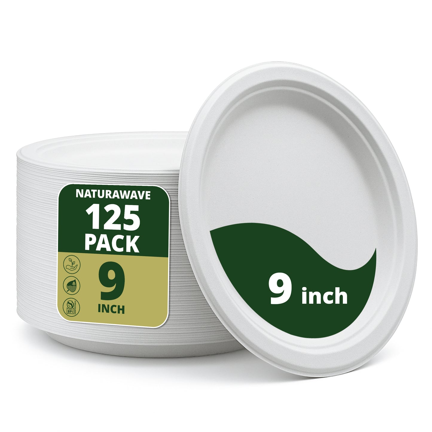 Compostable Paper Plates Heavy-Duty [125-Pack] Eco-Friendly White Bagasse Disposable Dinner Plates From Natural Sugarcane